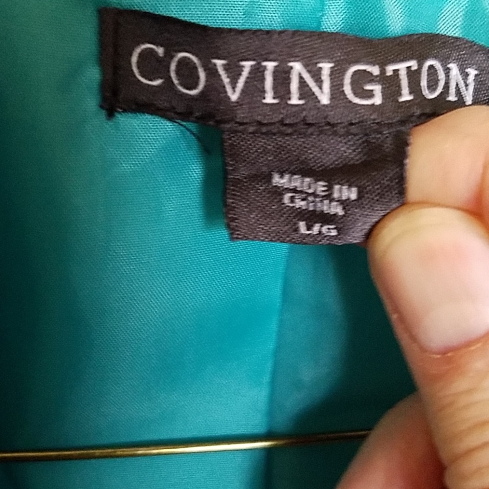Turquoise cotton single button blazer - Picture 2 of 3